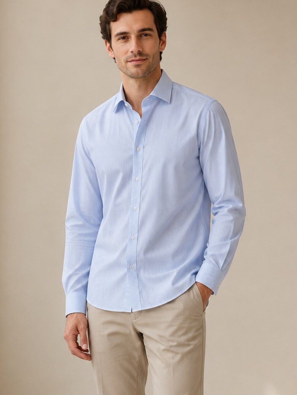 Banana Republic Men's Slim Fit Blue White Stripe Cotton Dress Shirt M 34/35